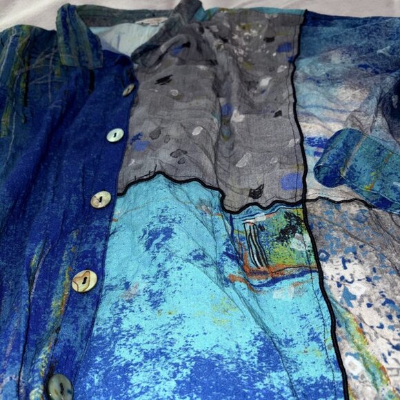 John Mark Womens Blouse XL Boho Multicolor Abstract Print Rayon 3/4 Sleeve Top - Picture 2 of 7